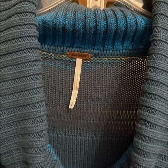 Free People Blue and Yellow Striped Turtleneck Sweater - Picture 4 of 8